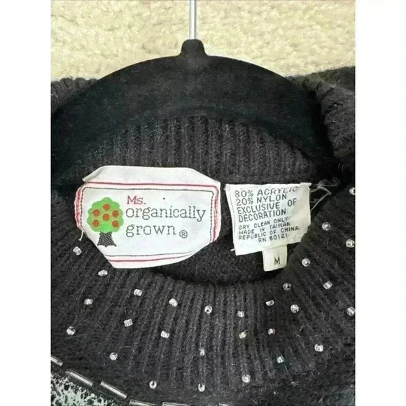 Vintage 80s Ms Organically Grown Acrylic Pullover Black Patch Work Sweater - Picture 7 of 7